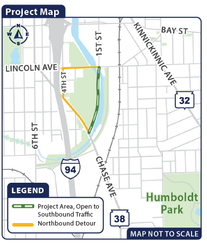 Detour Map - S. 1st Street